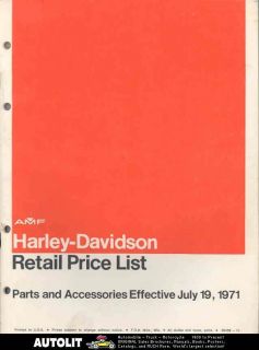 1972 Harley Davidson Motorcycle Retail Parts List Book