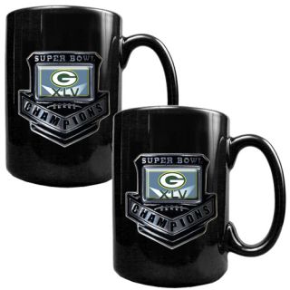 Green Bay Packers Super Bowl XLV 45 Champions 2pc Black Ceramic Coffee