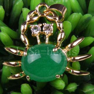 Beautiful Green Crab Jade Bead Pendant 18KGP LK364
