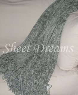   Weavers Handwoven Chenille Throw Blanket Peacock Sage Green NEW Tags