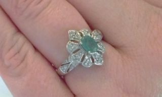  Antique 14 KT White Gold Emerald Ring