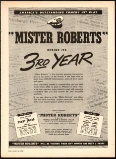 1950 Print Ad Mister Roberts Begins Its 3rd Year Henry Fonda New York
