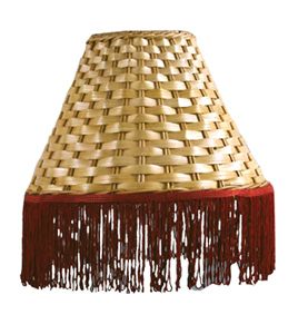 Hawaiian Design Style Bamboo Lamp Rattan Shade w Red Fringe Small