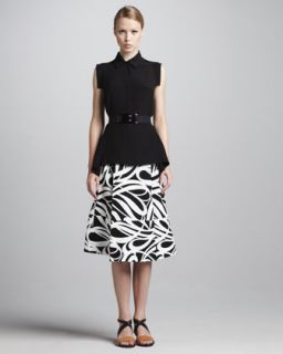 Marni Cap Sleeve Button Front Blouse, Graphic Print A Line Skirt