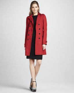 Burberry London Double Breasted Stretch Wool Coat & Button Detail
