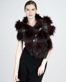 Safety Pinned Faux Fur Scarf, Red