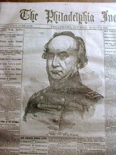  War Display Newspaper w General Henry Halleck Large Engraving