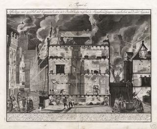 Antique Print Fire Fighting Equipment Hose Heyden 1735