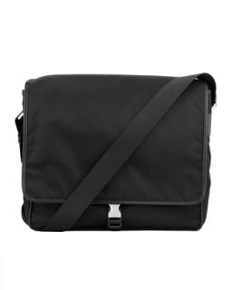 Prada Single Clip Messenger Bag, Black Canvas   