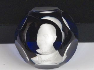  Crystal Sulphide Cameo Paperweight w Box Herbert Hoover
