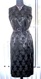 Vintage Jay Herbert California Black Brocade Silk Dress w Tie Belt