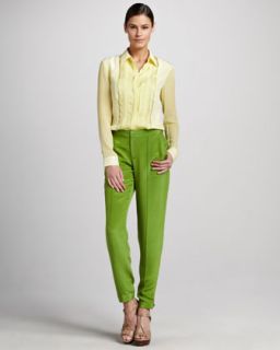 453D Magaschoni Pintucked Silk Chiffon Top & Skinny Silk Pants