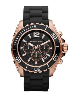 Y18KP Michael Kors Black Silicone and Rose Golden Stainless Steel