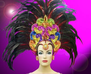 Showgirl Drag Carnival Cabaret Dance Costume Sequin Feather Headdress