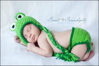 Crochet Frog Hat Diaper Cover Newborn Photo Prop 3 6M