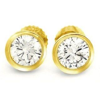 80 Ct GH/VS2 Round Diamond 14K Gold Bezel Stud Earrings Jewelry