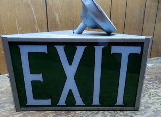 Vintage Ceiling Mounted Light up EXIT Sign   3 sided triangle shape