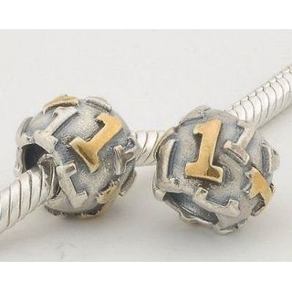 925 Sterling Silver Gold Number 1 Charms/beads for Pandora, Biagi
