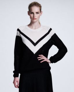 B21BP Stella McCartney Chevron Mesh Sweater, Black/White