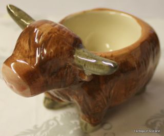 Scottish Brown Highland Coo Cow Ceramic Egg Cup Holder Brand New