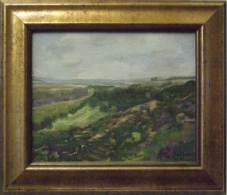 Beautiful Signed Oil Painting of A Flowery Hillside