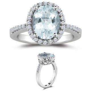 26 Cts Diamond & 2.95 Cts Sky Blue Topaz Ring in 18K White Gold 4.0
