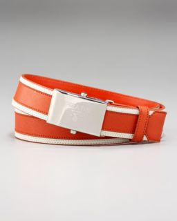 Prada Saffiano Striped Belt, Orange   