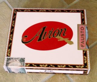 empty AVION FAUSTO CIGAR BOX by Tatuaje, papered wooden box ExCond