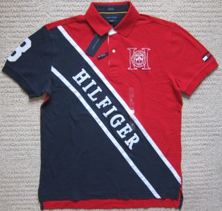  Tommy Hilfiger Red Navy Premium Polo Shirt Mens $52