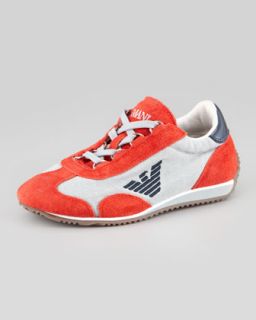 Z0WGY Armani Junior Color Suede Leather Trim Sneaker, Red Orange