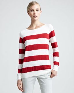 Loro Piana Natalie Striped Sweater with Scarf, Bully Red   Neiman