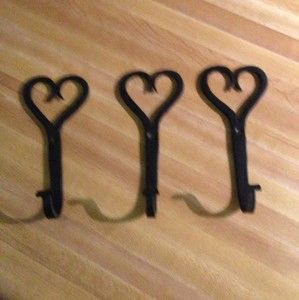 Wrought Iron Primitive Heart Hangers Hooks