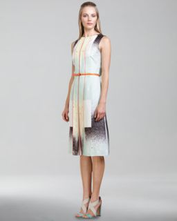 B22ZT Carolina Herrera Modern Art Print Twill Dress
