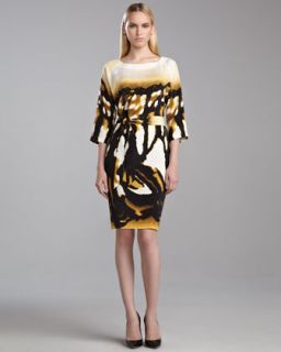 B23VU St. John Collection Mariposa Print Dress, Caviar/Yellow