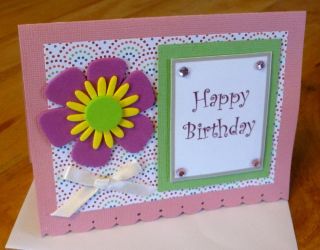 Customized Happy Birthday Handmade Greeting Card Big Flower Gems