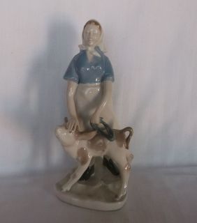 Carl Scheidig Porzellan Germany Lady with Calf Figurine