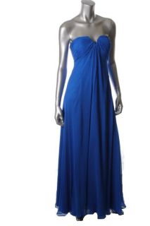 Hoaglund Blue Silk Padded Bust Slash Neck Strapless Lined Formal Dress