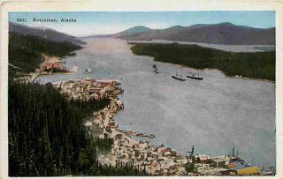  Alaska Al 1920s Aerial View City Harbor Vintage Postcard