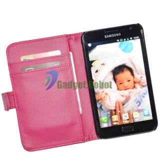 PINK LEATHER HARD COVER WALLET for Samsung Galaxy Note LTE I717 I9220