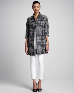 Eileen Fisher Illusion Jacquard Coat, Silk Jersey Tunic & Washable