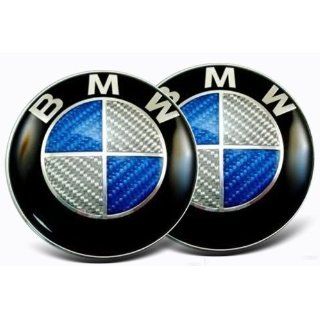 2X 04 10 BMW X3 82mm Hood/Trunk Emblems Carbon Fiber Blue/Silver