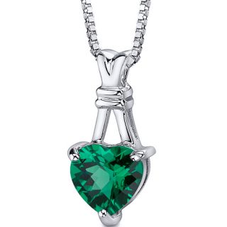  Heart Shape Checkerboard Cut Emerald Pendant 18 inch Necklace