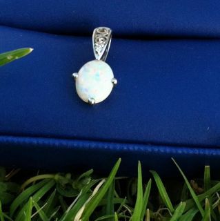 14k White Gold, Opal And Diamond Pendant Amazing Estate Find. October