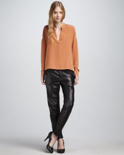 Vince Perforated Blouse & Relaxed Leather Pants   
