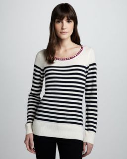 T5VGQ Madison Marcus Jewel Neck Striped Sweater