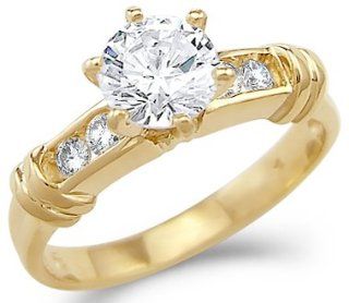 Solid 14k Yellow Gold Solitaire CZ Cubic Zirconia Engagement Ring 1.25