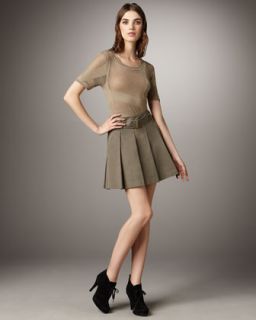 Burberry Brit Mesh Check Tee & Belted Fan Pleat Skirt   