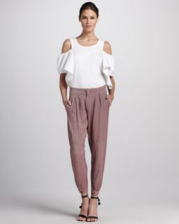 40WW Chloe Cold Shoulder Cotton Shirt & Pleated Pants with Ankle