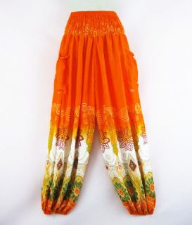 Hippie Bohemian Yoga Baggy Harem Orange Womens Summer Pants s 4 6