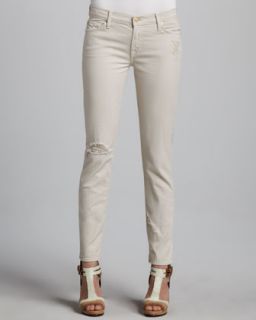 T5UJP 7 For All Mankind The Slim Cigarette Distressed Jeans, Sand Dune